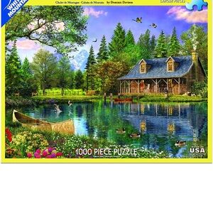 White Mountain 1000 Large White piece Mountain Cabin Puzzle